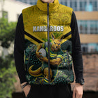 Personalised Kangaroos Rugby Sleeveless Puffer Jacket Aboriginal Pattern Australia Colors Tribal Sports