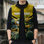 Personalised Kangaroos Rugby Sleeveless Puffer Jacket Aboriginal Pattern Australia Colors Tribal Sports