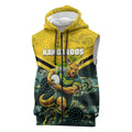 Personalised Kangaroos Rugby Sleeveless Zip Hoodie Aboriginal Pattern Australia Colors Tribal Sports