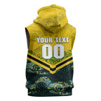 Personalised Kangaroos Rugby Sleeveless Zip Hoodie Aboriginal Pattern Australia Colors Tribal Sports