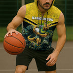 Personalised Kangaroos Rugby Sleeveless Zip Hoodie Aboriginal Pattern Australia Colors Tribal Sports