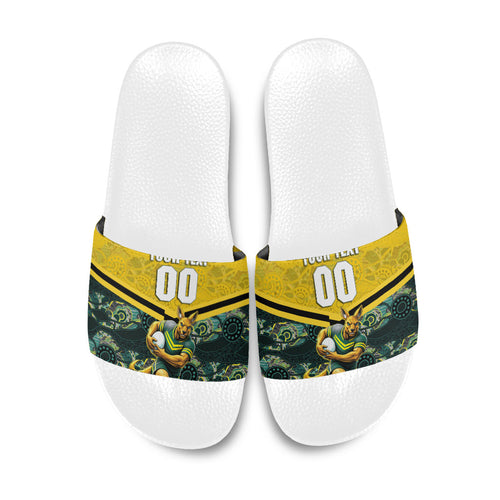 Personalised Kangaroos Rugby Slide Sandals Aboriginal Pattern Australia Colors Tribal Sports