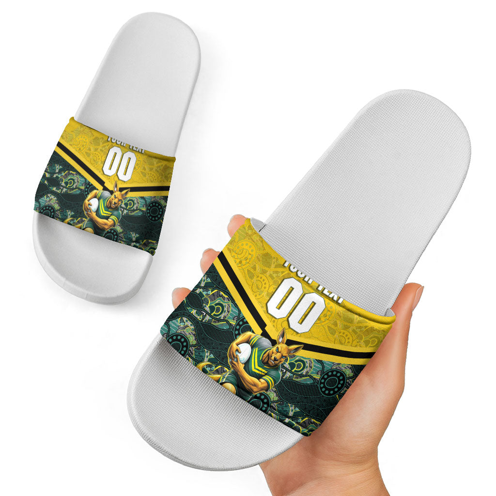 Personalised Kangaroos Rugby Slide Sandals Aboriginal Pattern Australia Colors Tribal Sports