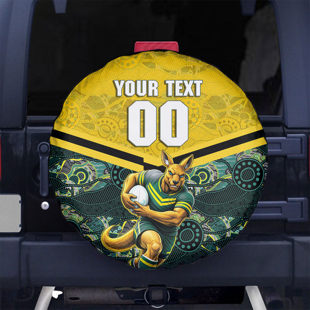 Personalised Kangaroos Rugby Spare Tire Cover Aboriginal Pattern Australia Colors Tribal Sports