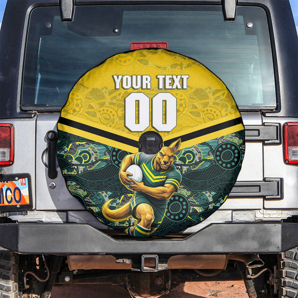 Personalised Kangaroos Rugby Spare Tire Cover Aboriginal Pattern Australia Colors Tribal Sports