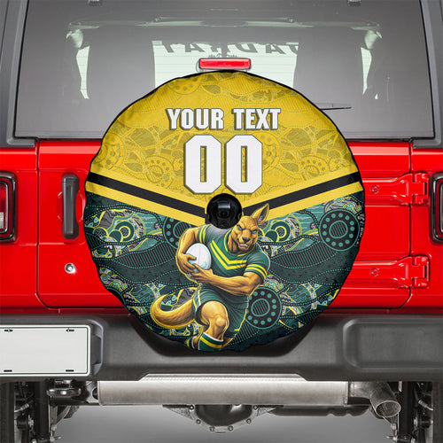 Personalised Kangaroos Rugby Spare Tire Cover Aboriginal Pattern Australia Colors Tribal Sports