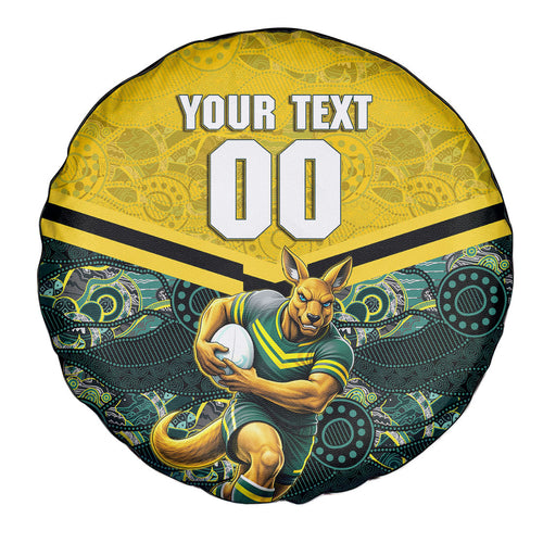 Personalised Kangaroos Rugby Spare Tire Cover Aboriginal Pattern Australia Colors Tribal Sports