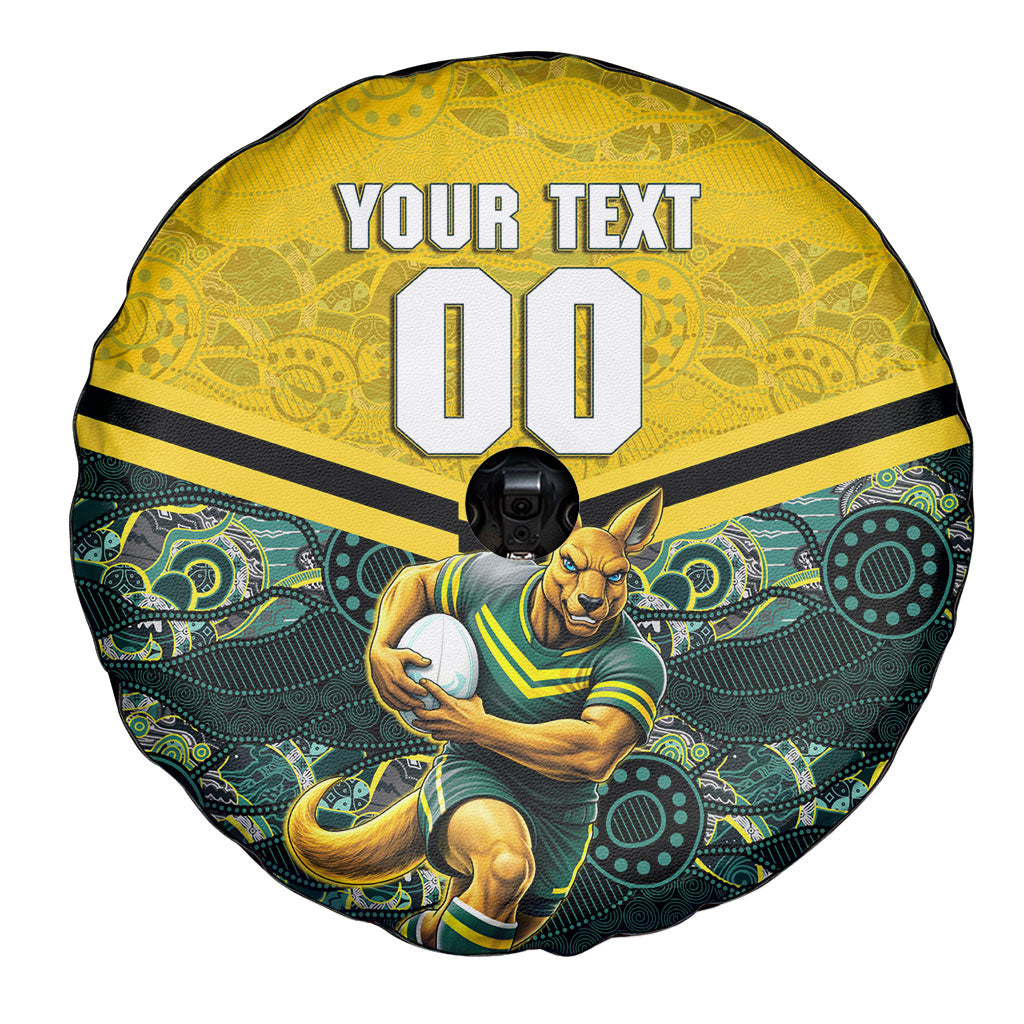 Personalised Kangaroos Rugby Spare Tire Cover Aboriginal Pattern Australia Colors Tribal Sports