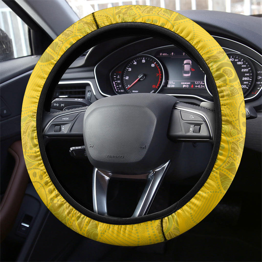 Kangaroos Rugby Steering Wheel Cover Aboriginal Pattern Australia Colors Tribal Sports