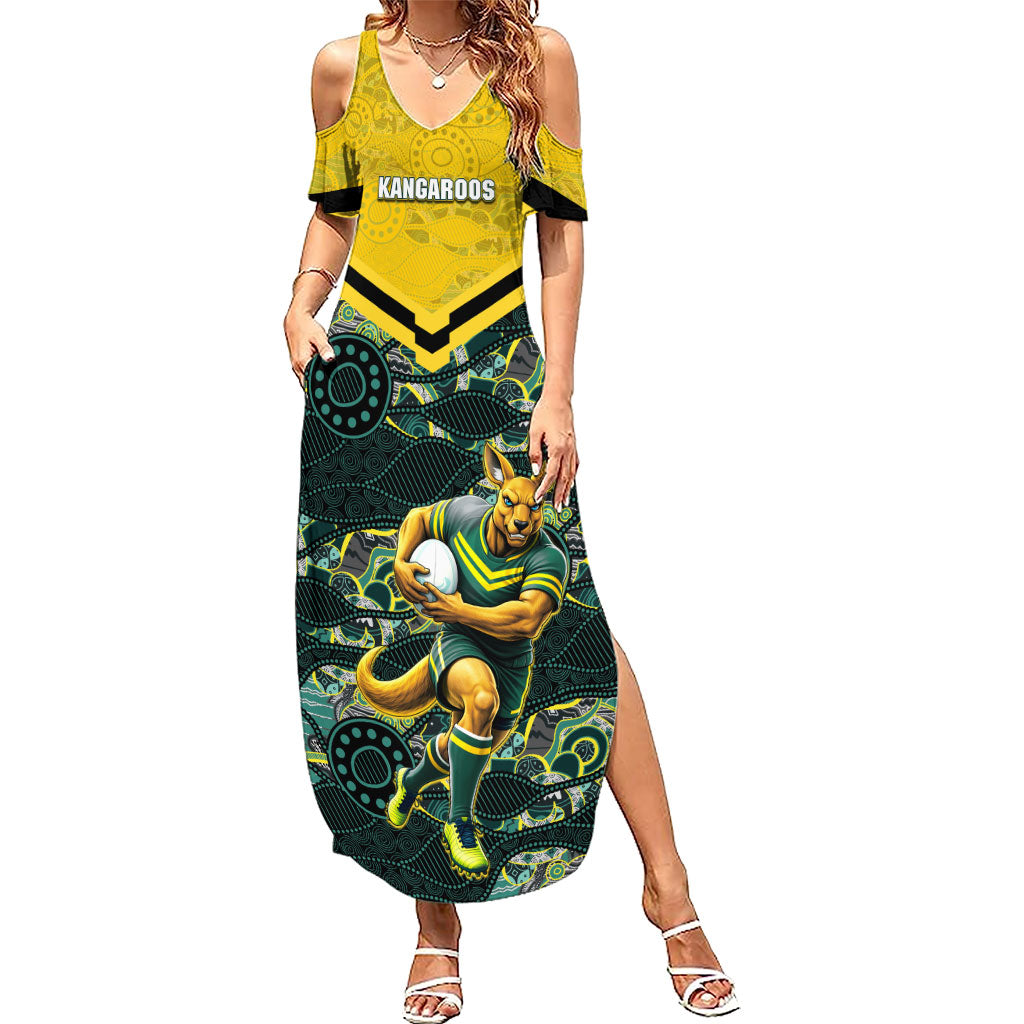 Personalised Kangaroos Rugby Summer Maxi Dress Aboriginal Pattern Australia Colors Tribal Sports