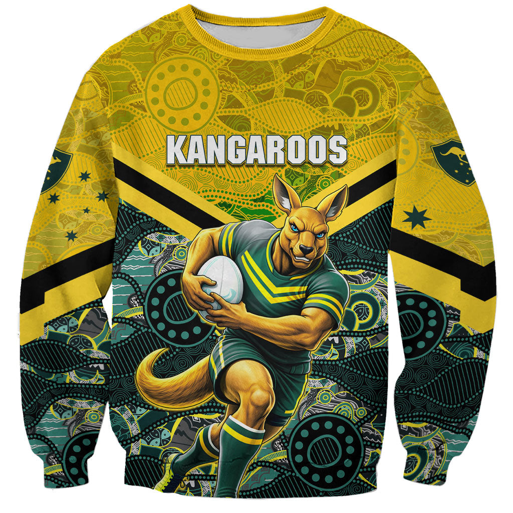 Personalised Kangaroos Rugby Sweatshirt Aboriginal Pattern Australia Colors Tribal Sports