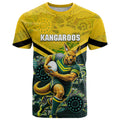 Personalised Kangaroos Rugby T Shirt Aboriginal Pattern Australia Colors Tribal Sports