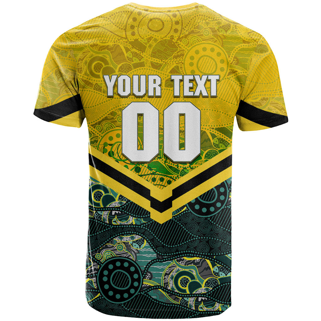 Personalised Kangaroos Rugby T Shirt Aboriginal Pattern Australia Colors Tribal Sports