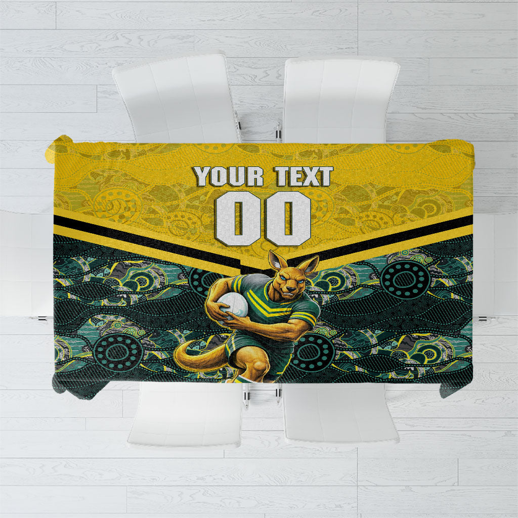 Personalised Kangaroos Rugby Tablecloth Aboriginal Pattern Australia Colors Tribal Sports