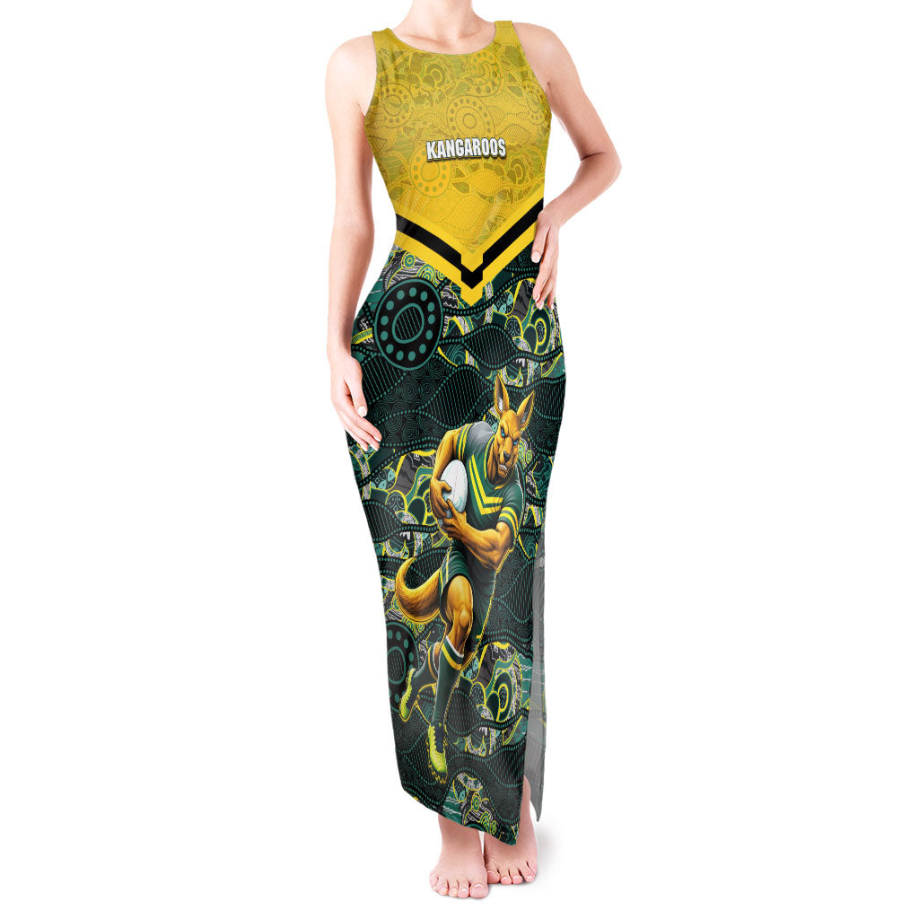 Personalised Kangaroos Rugby Tank Maxi Dress Aboriginal Pattern Australia Colors Tribal Sports