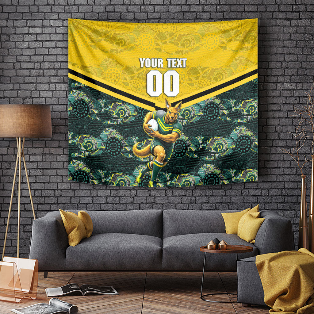 Personalised Kangaroos Rugby Tapestry Aboriginal Pattern Australia Colors Tribal Sports