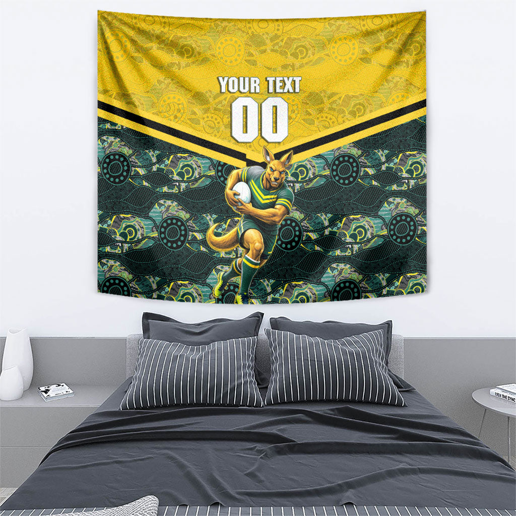 Personalised Kangaroos Rugby Tapestry Aboriginal Pattern Australia Colors Tribal Sports
