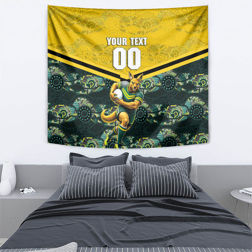 Personalised Kangaroos Rugby Tapestry Aboriginal Pattern Australia Colors Tribal Sports