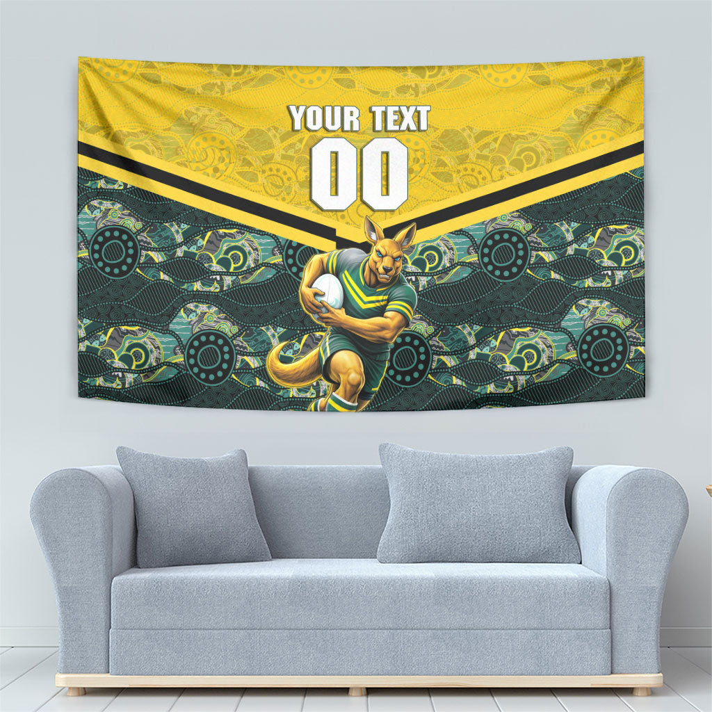 Personalised Kangaroos Rugby Tapestry Aboriginal Pattern Australia Colors Tribal Sports