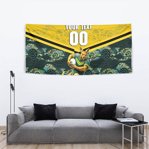 Personalised Kangaroos Rugby Tapestry Aboriginal Pattern Australia Colors Tribal Sports