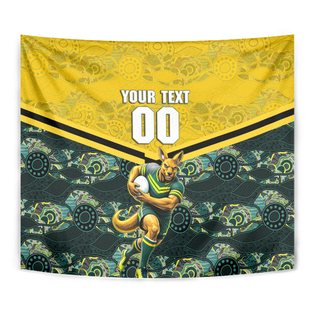 Personalised Kangaroos Rugby Tapestry Aboriginal Pattern Australia Colors Tribal Sports