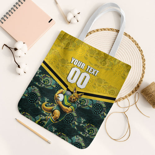 Personalised Kangaroos Rugby Tote Bag Aboriginal Pattern Australia Colors Tribal Sports