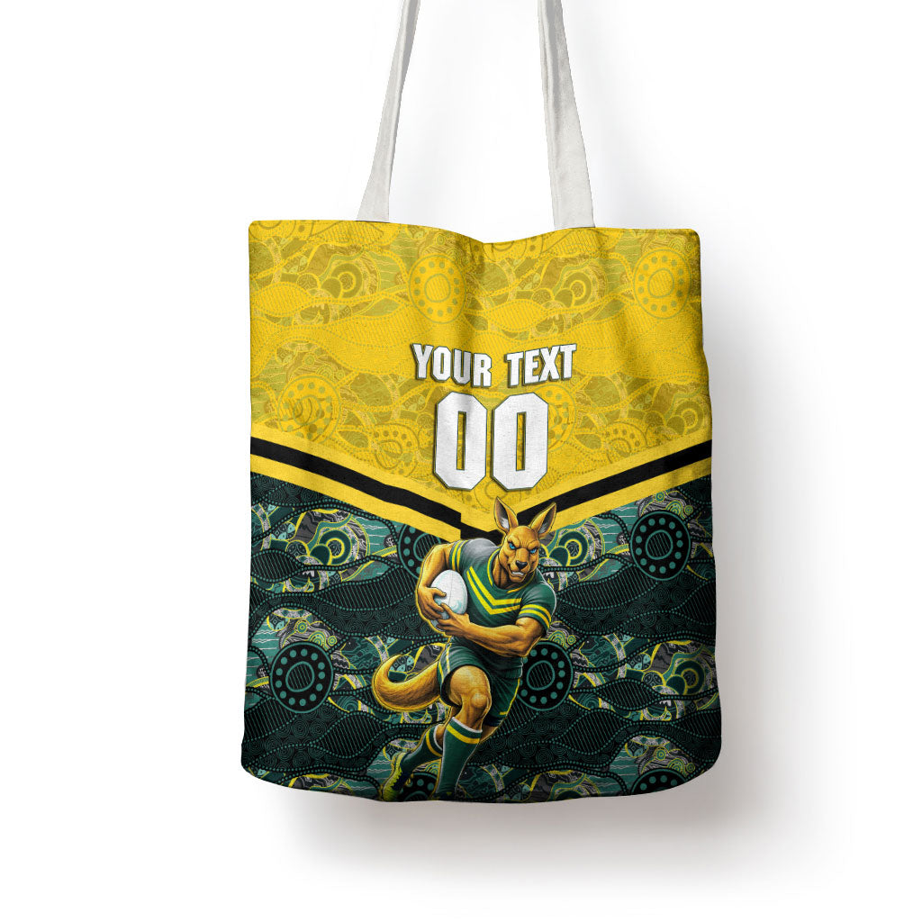 Personalised Kangaroos Rugby Tote Bag Aboriginal Pattern Australia Colors Tribal Sports