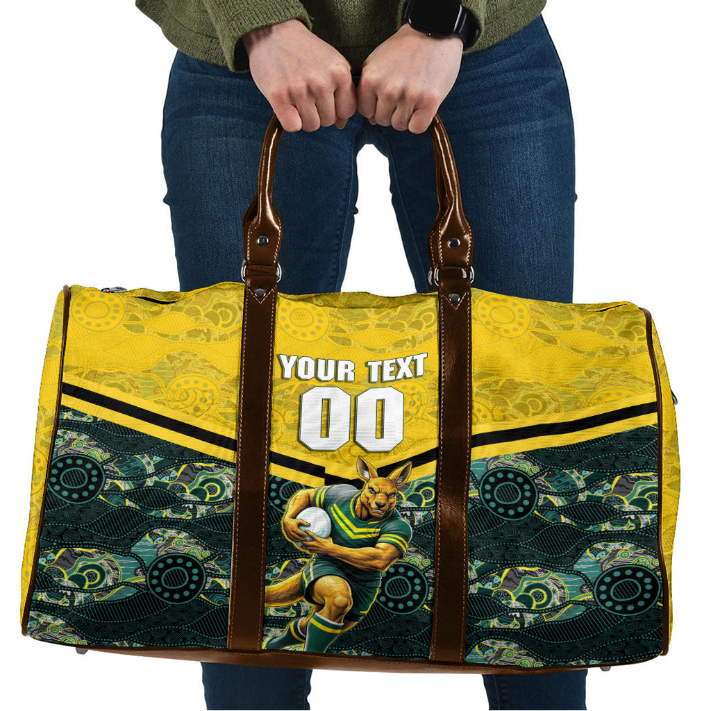 Personalised Kangaroos Rugby Travel Bag Aboriginal Pattern Australia Colors Tribal Sports