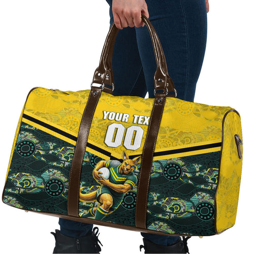 Personalised Kangaroos Rugby Travel Bag Aboriginal Pattern Australia Colors Tribal Sports