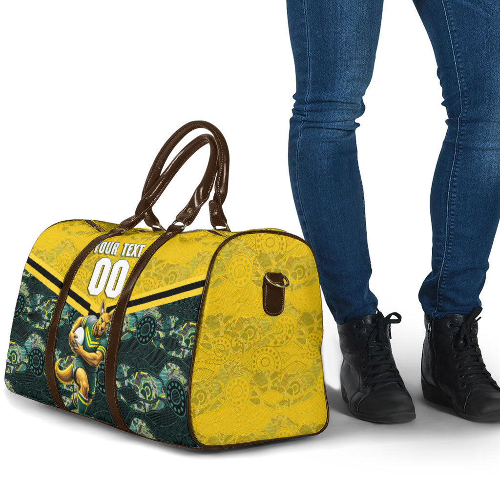 Personalised Kangaroos Rugby Travel Bag Aboriginal Pattern Australia Colors Tribal Sports