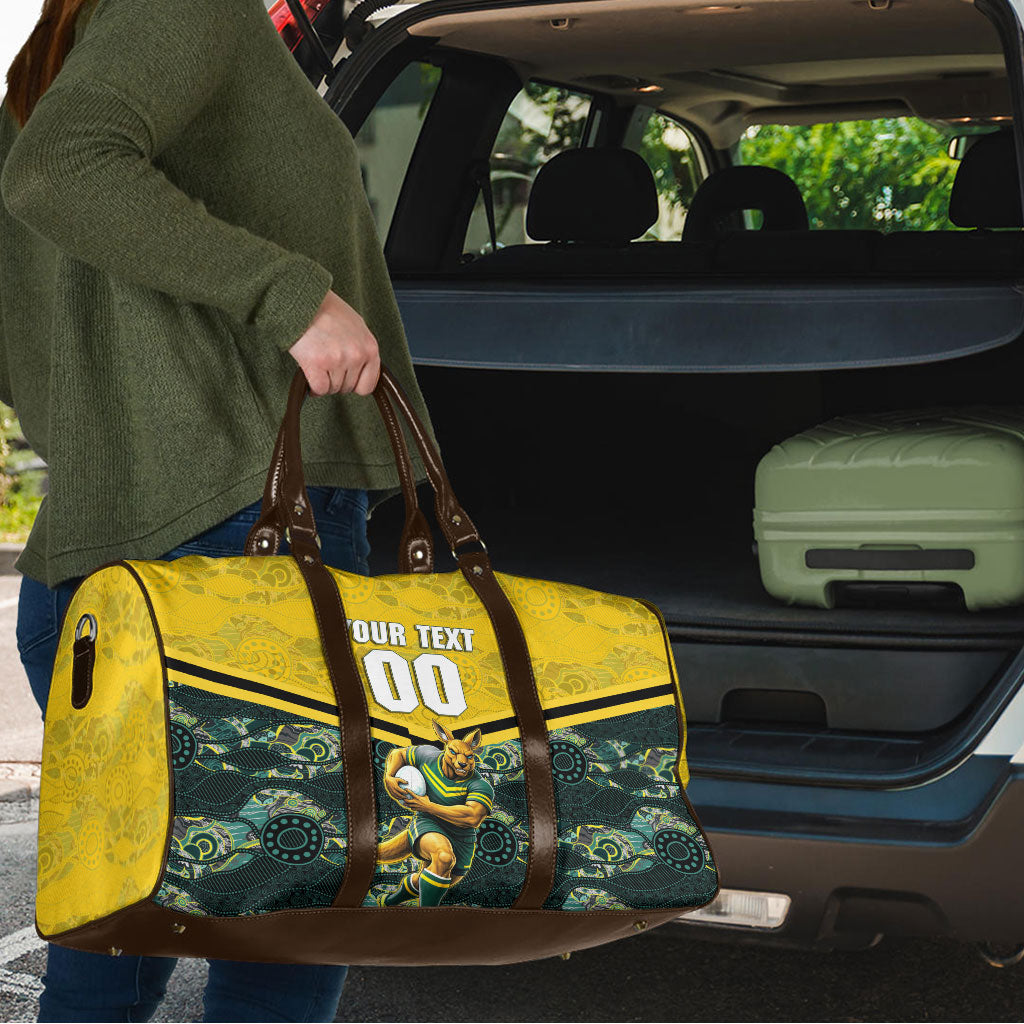 Personalised Kangaroos Rugby Travel Bag Aboriginal Pattern Australia Colors Tribal Sports