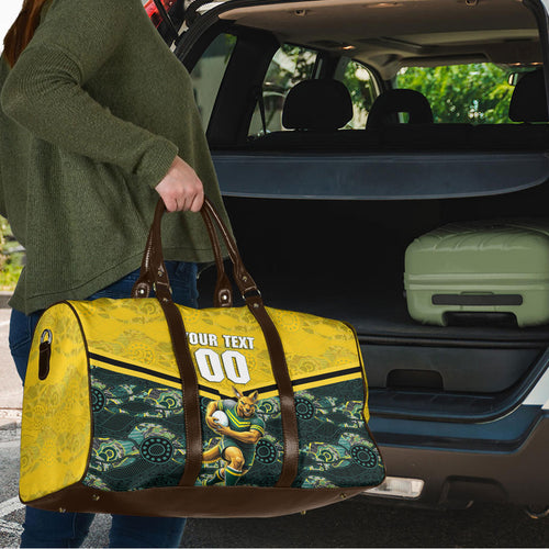 Personalised Kangaroos Rugby Travel Bag Aboriginal Pattern Australia Colors Tribal Sports