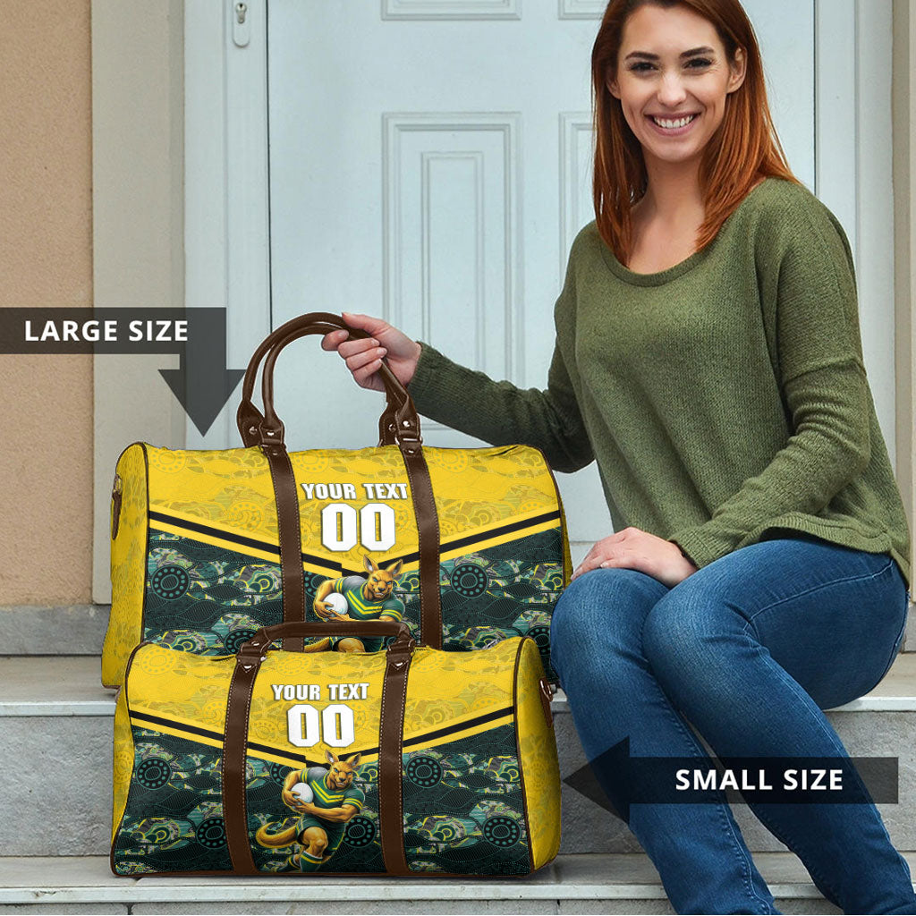 Personalised Kangaroos Rugby Travel Bag Aboriginal Pattern Australia Colors Tribal Sports