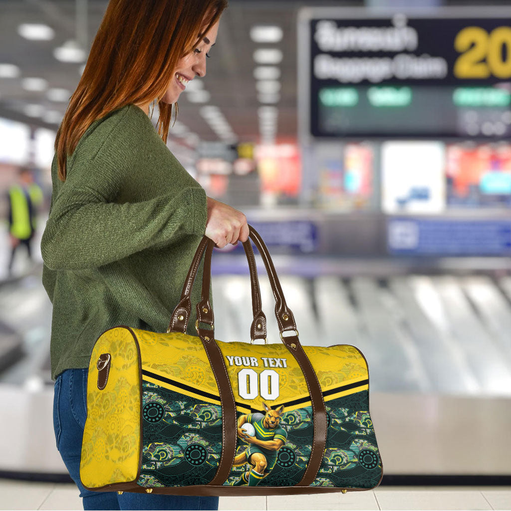 Personalised Kangaroos Rugby Travel Bag Aboriginal Pattern Australia Colors Tribal Sports