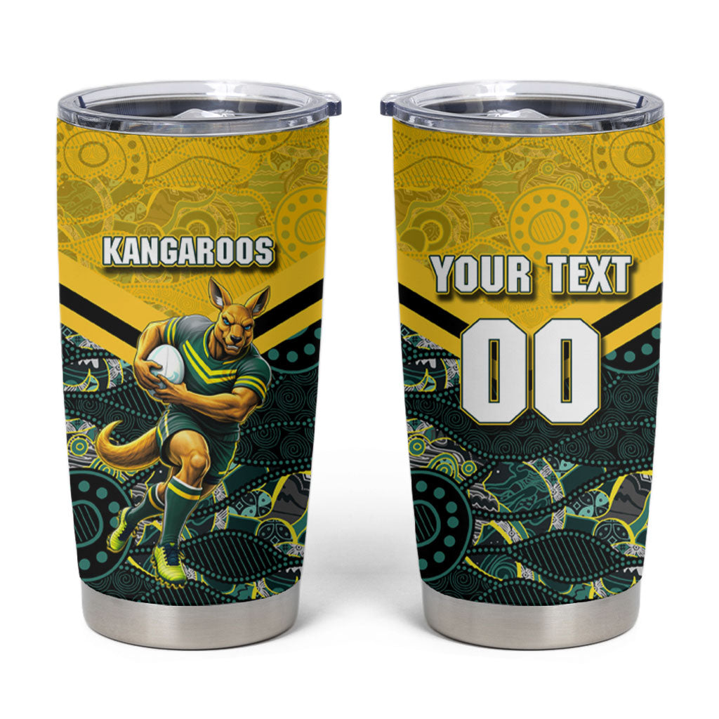 Personalised Kangaroos Rugby Tumbler Cup Aboriginal Pattern Australia Colors Tribal Sports