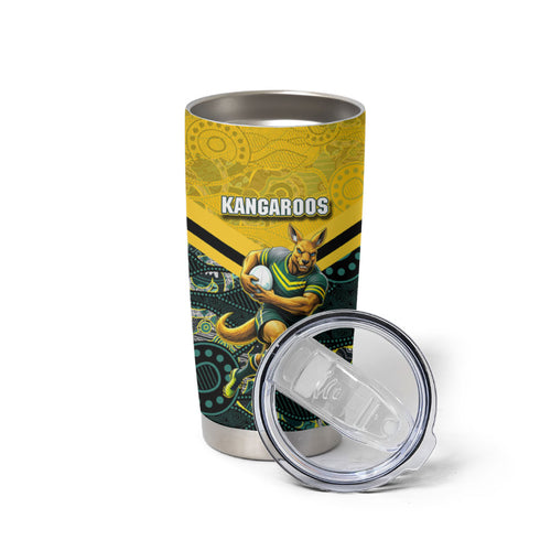 Personalised Kangaroos Rugby Tumbler Cup Aboriginal Pattern Australia Colors Tribal Sports