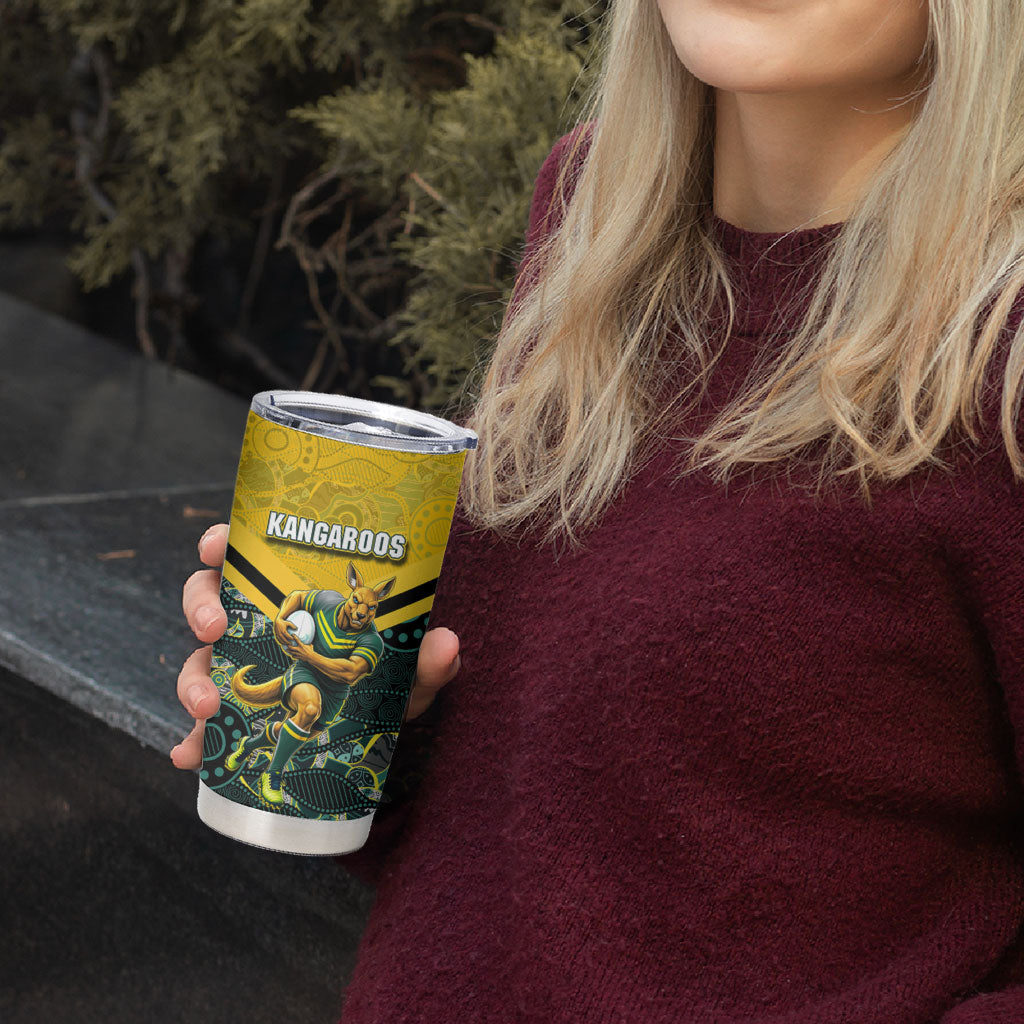 Personalised Kangaroos Rugby Tumbler Cup Aboriginal Pattern Australia Colors Tribal Sports