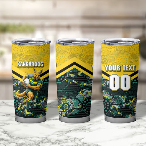 Personalised Kangaroos Rugby Tumbler Cup Aboriginal Pattern Australia Colors Tribal Sports