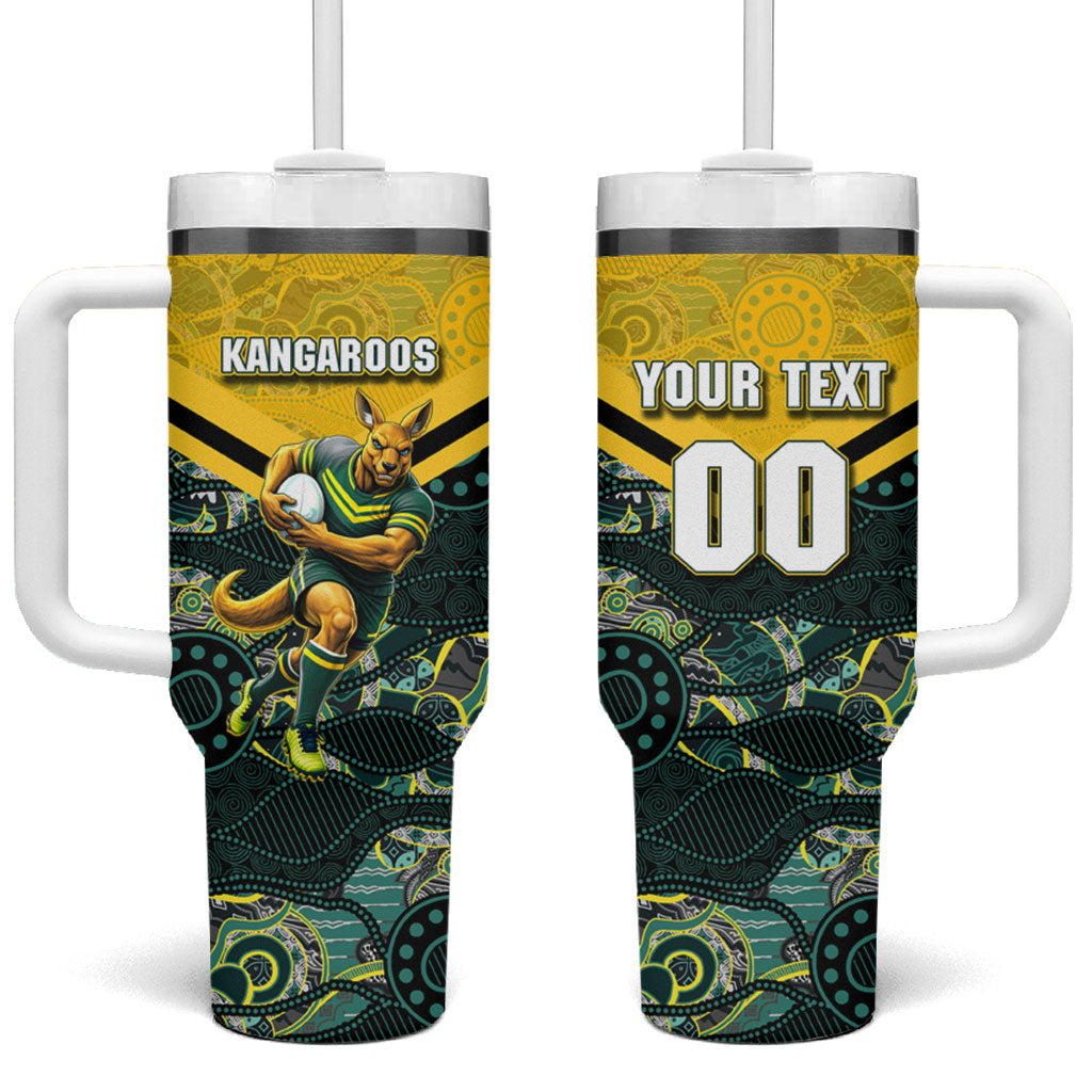 Personalised Kangaroos Rugby Tumbler With Handle Aboriginal Pattern Australia Colors Tribal Sports