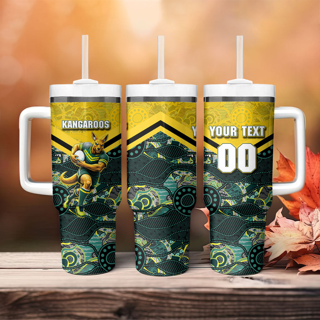 Personalised Kangaroos Rugby Tumbler With Handle Aboriginal Pattern Australia Colors Tribal Sports