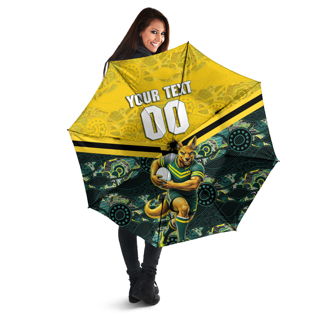 Personalised Kangaroos Rugby Umbrella Aboriginal Pattern Australia Colors Tribal Sports