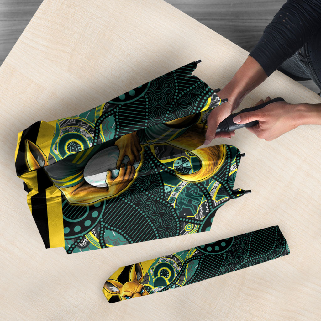 Personalised Kangaroos Rugby Umbrella Aboriginal Pattern Australia Colors Tribal Sports