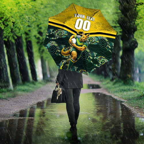 Personalised Kangaroos Rugby Umbrella Aboriginal Pattern Australia Colors Tribal Sports