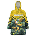 Personalised Kangaroos Rugby Wearable Blanket Hoodie Aboriginal Pattern Australia Colors Tribal Sports