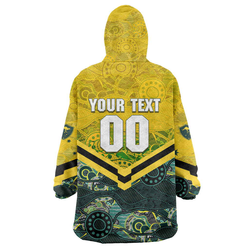Personalised Kangaroos Rugby Wearable Blanket Hoodie Aboriginal Pattern Australia Colors Tribal Sports