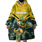 Personalised Kangaroos Rugby Wearable Blanket Hoodie Aboriginal Pattern Australia Colors Tribal Sports