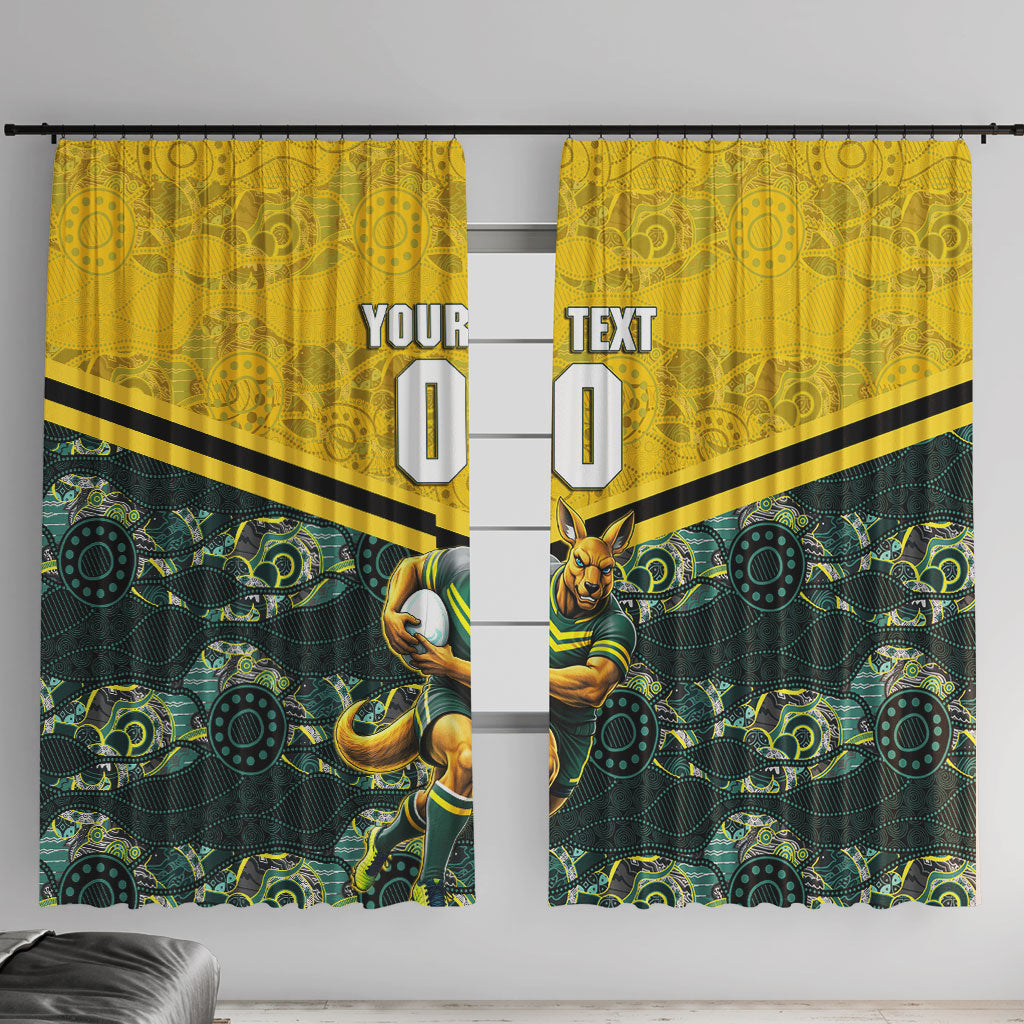 Personalised Kangaroos Rugby Window Curtain Aboriginal Pattern Australia Colors Tribal Sports
