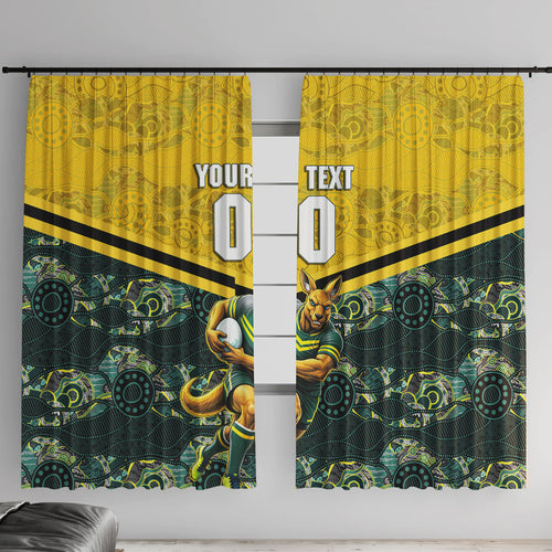 Personalised Kangaroos Rugby Window Curtain Aboriginal Pattern Australia Colors Tribal Sports