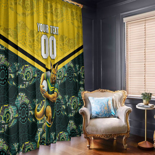 Personalised Kangaroos Rugby Window Curtain Aboriginal Pattern Australia Colors Tribal Sports