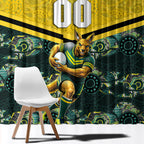 Personalised Kangaroos Rugby Window Curtain Aboriginal Pattern Australia Colors Tribal Sports